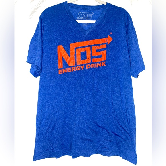 NOS Energy Drink Rare HTF V-Neck Blue Tee - Picture 1 of 3